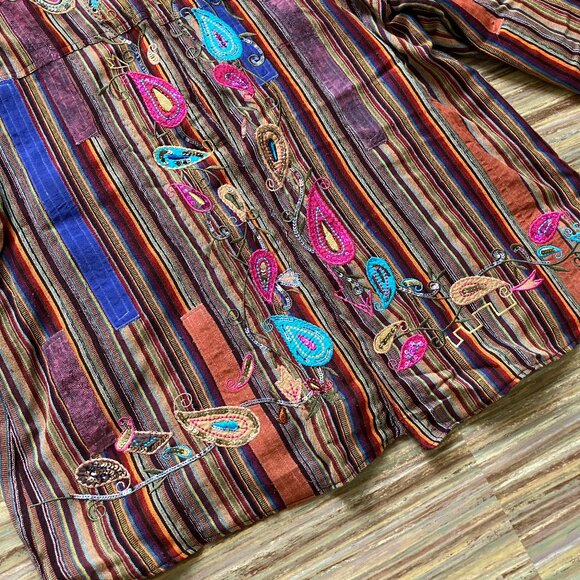 Embellished Patchwork Jacket Blazer Multi Color Stripe Embroidery & Sequins - Picture 5 of 7